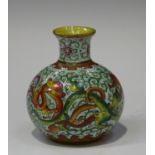 A Chinese enamelled yellow glass vase, modern, the octagonal faceted globular body and short neck