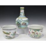 A Chinese famille rose porcelain jardinière, modern, painted with birds, trees and flowers
