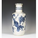 A Chinese blue and white porcelain rouleau vase, Mark of Kangxi but late Qing dynasty, the body