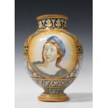 An Italian maiolica vase, early 20th century, the ovoid body painted with a head and shoulder