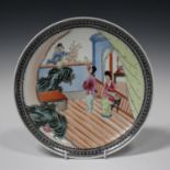 A Chinese famille rose porcelain plate, mark of Qianlong but Republic period, painted with a figural