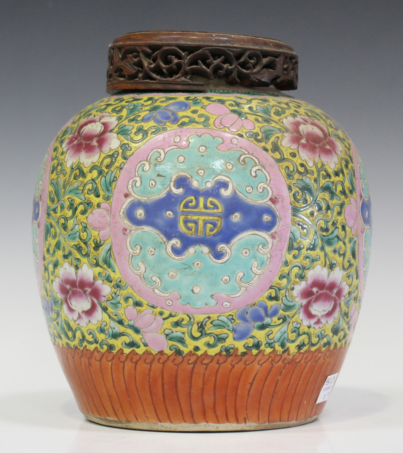 A Straits Chinese Peranakan or Baba-Nyonya famille rose enamelled porcelain ovoid ginger jar, 19th - Image 7 of 7