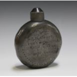 A Crimean War interest pewter flask of circular form, one side scratch detailed '1845, Segt R.