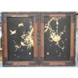 A pair of Japanese inlaid lacquer rectangular panels, early 20th century, each inlaid in carved