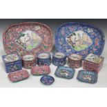 A collection of Chinese Canton enamel wares, 20th century, variously painted with figures in