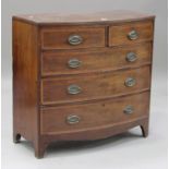 A early Victorian mahogany bowfront chest of two short and three long drawers with satinwood