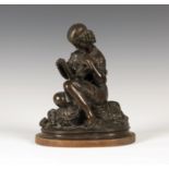 A late 19th century French brown patinated cast bronze figure of a seated classical maiden