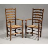 A set of eight 20th century ash ladder back dining chairs, comprising two carvers and six standard