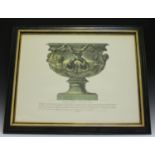 A pair of 20th century colour prints, after Piranesi, depicting studies of ancient classical urns,