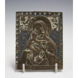 An 18th/19th century Russian cast bronze icon, decorated in relief and partially enamelled with