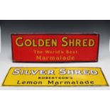 A 'Golden Shred, The World's Best Marmalade' enamelled advertising sign, 26cm x 76cm, and a