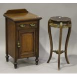 An Edwardian walnut bedside cabinet, fitted with a drawer and cupboard, on turned feet, height 73cm,