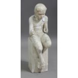 A 20th century composition garden figure of a faun, seated upon a pedestal, height 96cm.Buyer’s