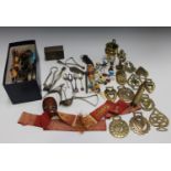 A mixed group of collectors' items, including two Indian brass figures, a small censer, a folding