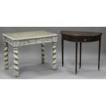 A 19th century white painted oak side table with carved foliate decoration, fitted with a frieze