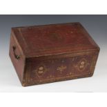 A large Victorian gilt-tooled red leather governmental dispatch box, the hinged lid with central