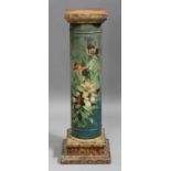 An early 20th century French tole painted tin and faux marble jardinière stand, decorated with