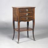 A Louis XV kingwood three drawer bedside table, the top, sides and undertier with crossbanded