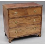 A late George III mahogany chest of three long drawers, on bracket feet, height 88cm, width 92cm,