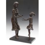 Mary Cox - 'Trust and Care', a limited edition brown patinated cast bronze maquette figure group