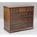A George III mahogany chest of three short and three long drawers, on later block feet, height 94cm,