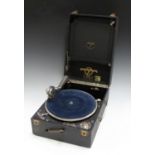 A Columbia portable gramophone, No. 201, within a black leatherette case, width 28.5cm.Buyer’s