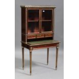 An early 20th century French Louis XVI style mahogany and brass mounted bonheur-du-jour, the