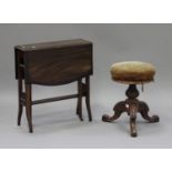 A Victorian walnut revolving piano stool with a carved baluster stem and tripod legs, height 51cm,
