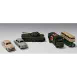 A collection of Dinky Toys vehicles, including a No. 108 MG Midget, a No. 176 Austin A105, a 25