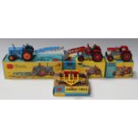 Four Corgi Toys farm items, comprising a Gift Set No. 13 Fordson Power Major tractor and four furrow