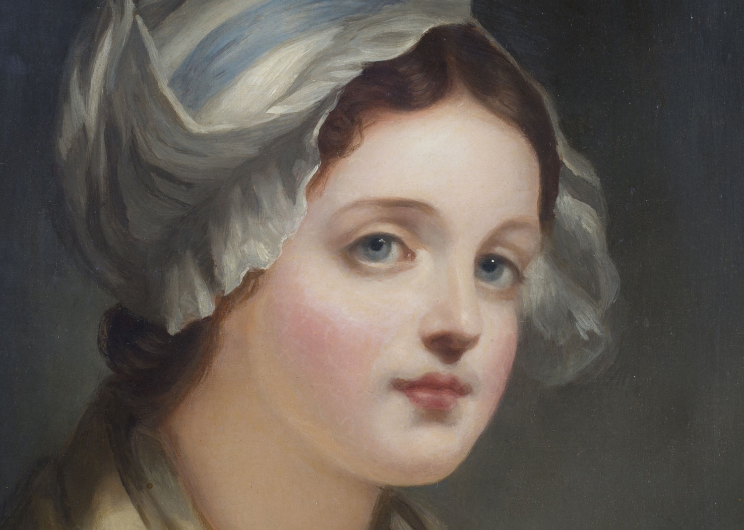 Follower of Jean-Baptiste Greuze - Half Length Portrait of a Girl wearing a Pink Dress and White - Image 2 of 3