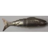 A George III silver novelty vinaigrette in the form of an articulated fish with engraved decoration,