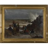 Frederick Gerald Kinnaird - Figures with a Dog on a Rocky Shore, 19th century oil on canvas, signed,