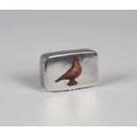 A Victorian silver and enamel rectangular snuff box, the enamelled hinged lid painted with a red