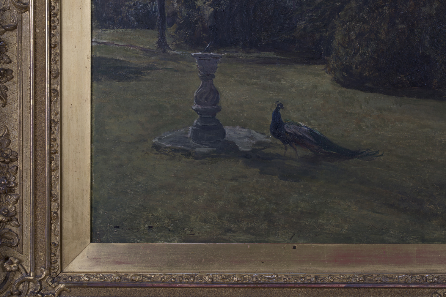 Heywood Hardy - Peacocks in a Garden, a Tower beyond, oil on canvas, signed and dated 1914, 70cm x - Image 2 of 3