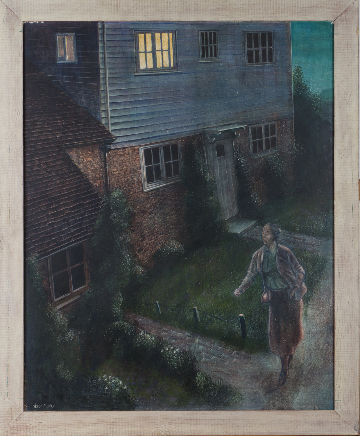 Peter Messer - 'The White Cottage', 20th century tempera on board, signed recto, titled verso, 75.