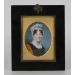 Attributed to Andrew Robertson - Oval Miniature Portrait of a Lady wearing a Lace Bonnet and Black