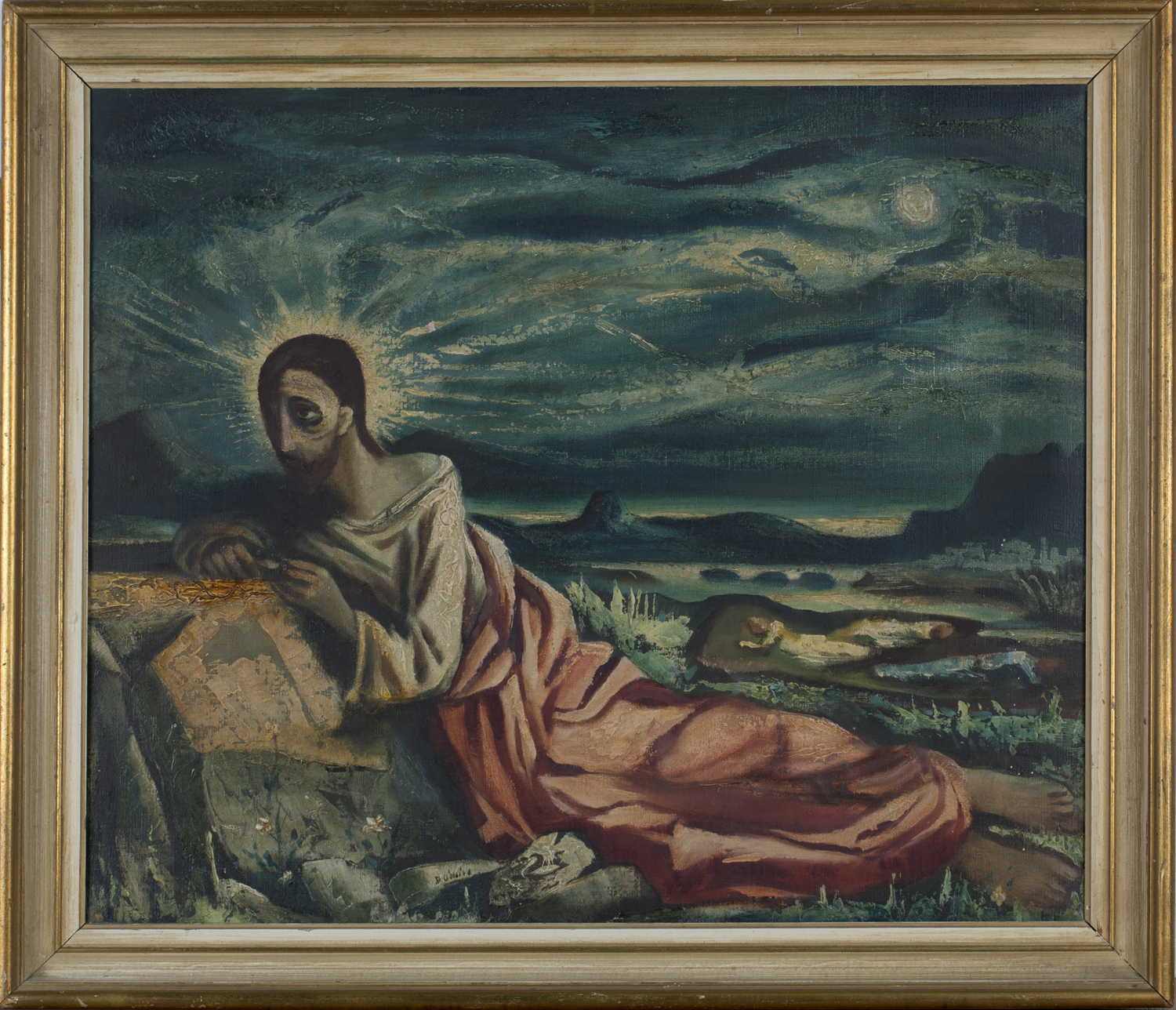 Daniel O'Neill - 'Gethsemane' (Christ reclining in a Landscape), 20th century oil on canvas, - Image 3 of 5