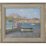 Jean Arnavielle - Mediterranean Coastal Scene, 20th century oil on board, signed, 37cm x 44cm,