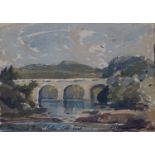 Samuel John Lamorna Birch - River Landscape with Bridge, watercolour, signed, inscribed and dated