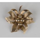 A 9ct gold brooch in a bead and leaf design, width 4.5cm.Buyer’s Premium 29.4% (including VAT @ 20%)