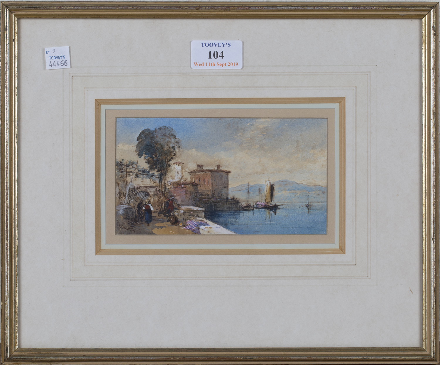 Thomas Charles Leeson Rowbotham - Italian Lake Scene, watercolour, signed and dated 1868, 8.5cm x