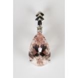 A 9ct white gold, morganite and diamond pendant, claw set with a pear shaped morganite with a