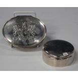 An Edwardian silver oval box, the hinged lid embossed with 'The Hon. The Irish Society' coat of arms