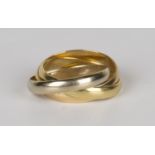 A Must de Cartier three colour gold triple band Russian style wedding ring, detailed to one band '