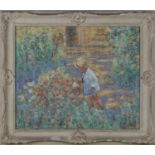 Paul Beauvais - Child in a Garden amongst Flowers, 20th century oil on board, signed, 49.5cm x 59.