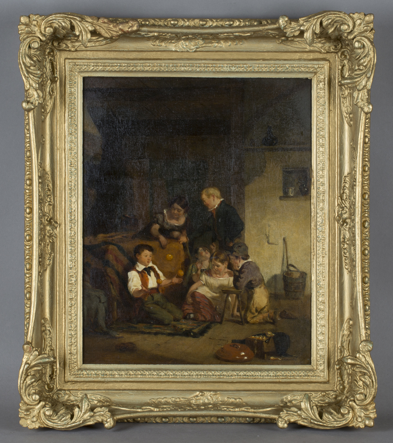 Circle of David Wilkie - A Family Group in an Interior, 19th century oil on panel, 34.5cm x 27.