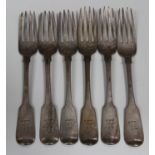 A set of six George IV Irish silver Fiddle pattern dessert forks, Dublin 1823 by Isaac Solomon,