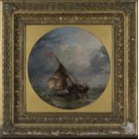 Circle of George Chambers - Tondo Seascape with Sailing Vessels in a Stiff Breeze, 19th century