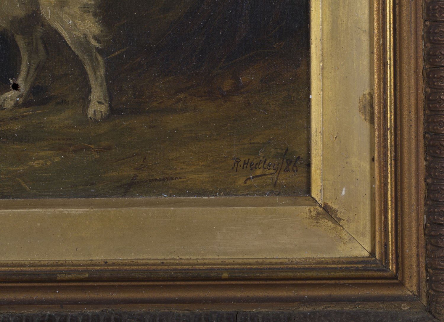 Ralph Hedley - Two Terriers in a Stable Interior, 19th century oil on canvas, signed and dated ' - Image 2 of 3